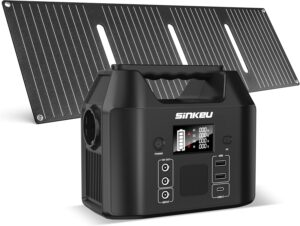 SinKeu 96Wh Tragbare Powerstation mit Solarpanel 40W, 30000mAh LiFePO4-Akku Solargenerator mit 230V 150W AC Steckdose/12V DC/USB, Notstromversorgung für Camping, Picknicks, Garten, Notfälle
