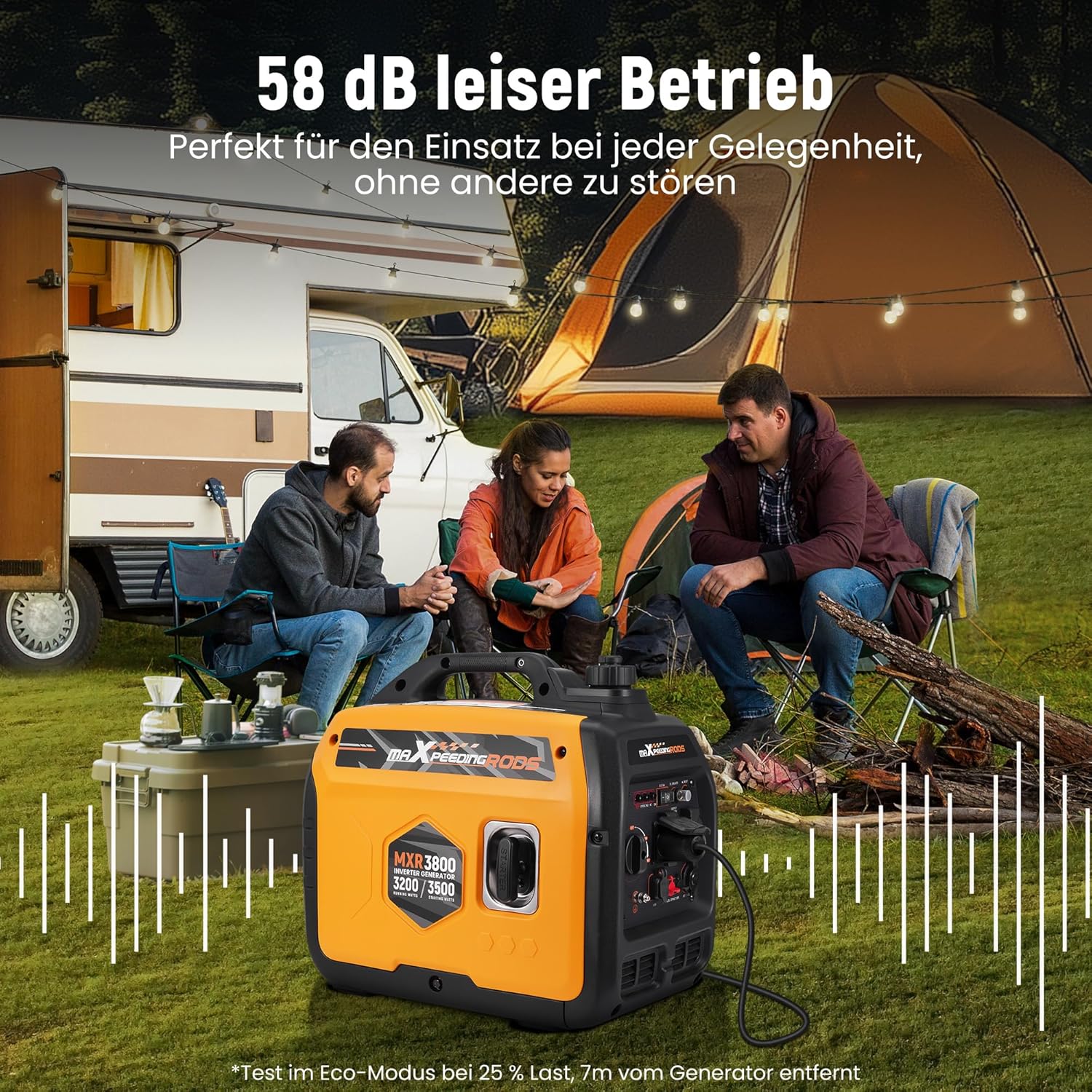 maXpeedingrods Inverter Stromerzeuger 3500W Superleise, Leicht und Mobil Benzin Notstromaggregat Stromgenerator, ECO-Modus mit 2x 230V / 2x USB / 1x 12V DC Steckdosen für RV Camping Festivals, Reise – Bild 3