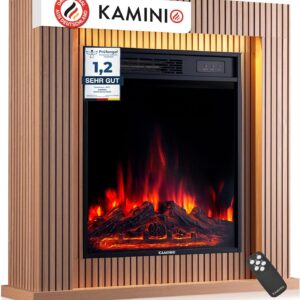 Elektrokamin Matti - Elektrischer Standkamin mit Heizung, 3D-Flammeneffekt, LED-Ambientelicht, Fernbedienung - 32 Zoll (Paneel)