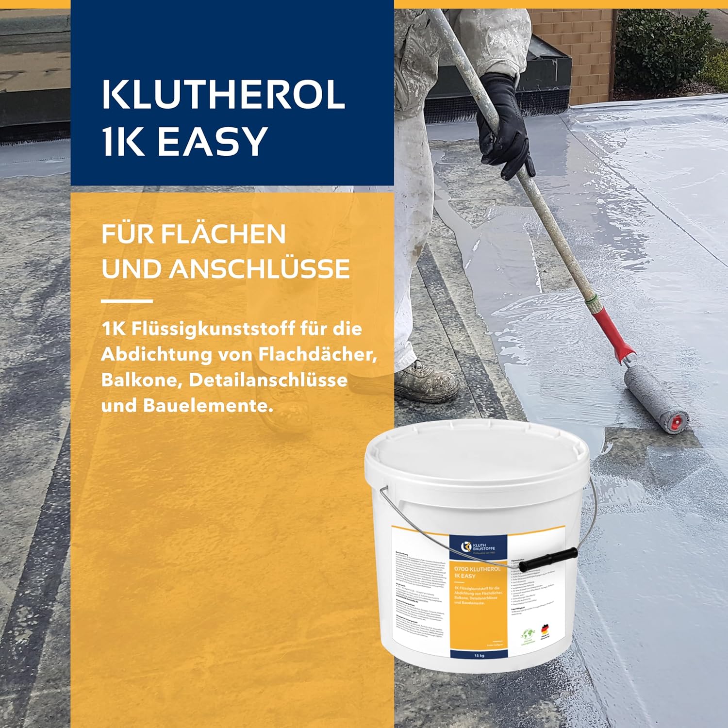 Flüssigkunststoff 1K KLUTHEROL Easy Abdichtung - 8KG zur Abdichtung von Flachdächer, Balkone, Detailanschlüsse und Bauelemente – Bild 4