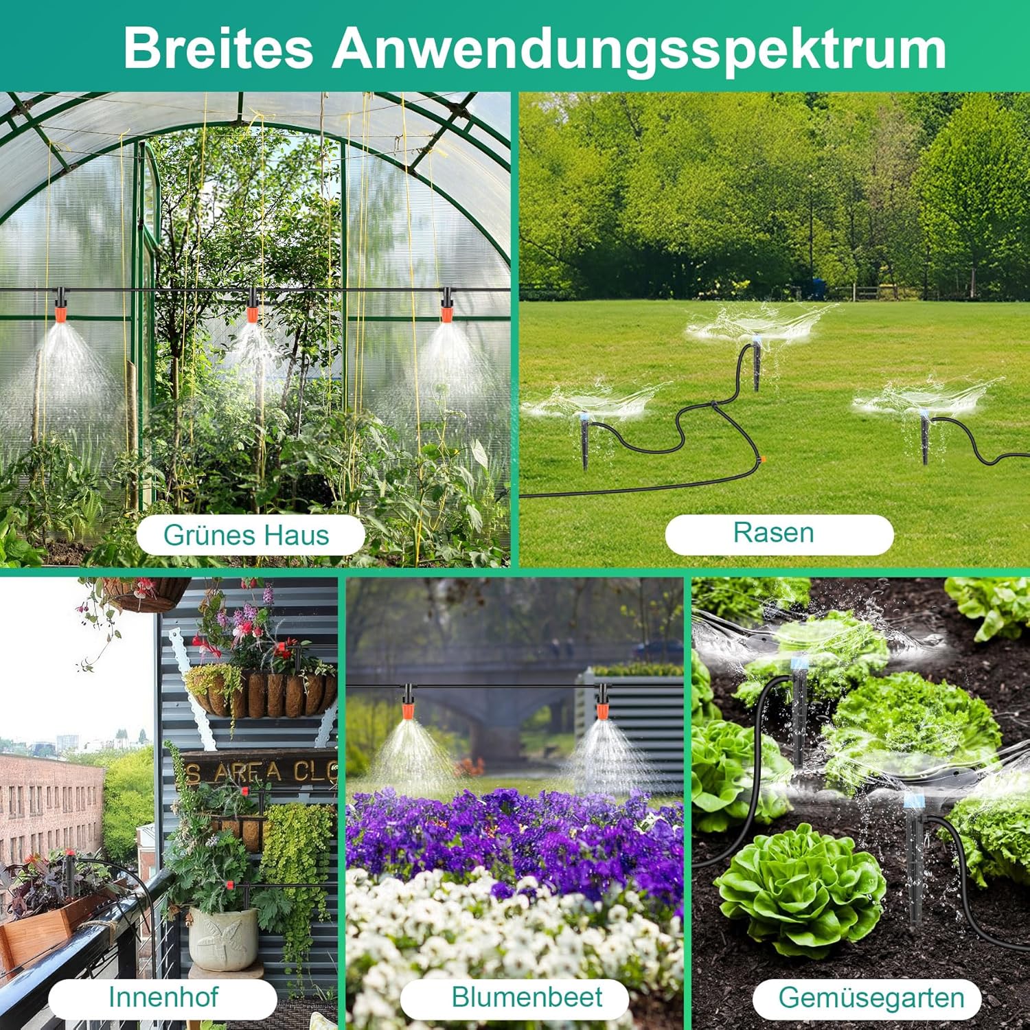 315PCS Bewässerung Garten Set 60+15M DIY Garten Bewässerungssystem Gartenbewässerung Pflanzen Bewässerungssystem Outdoor Gewächshaus Beregnungsanlage Garten Zubehör für BlumenRasen Terrasse – Bild 4