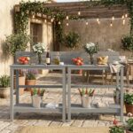 Wetterfester HIPS-Gartenbartisch, 120 cm hohe Terrassenbar mit umkehrbarer Schallwand, quadratischer Terrassenbartisch mit Ablagefläche für Garten, Whirlpool, Terrasse, Balkon, Poolbereich