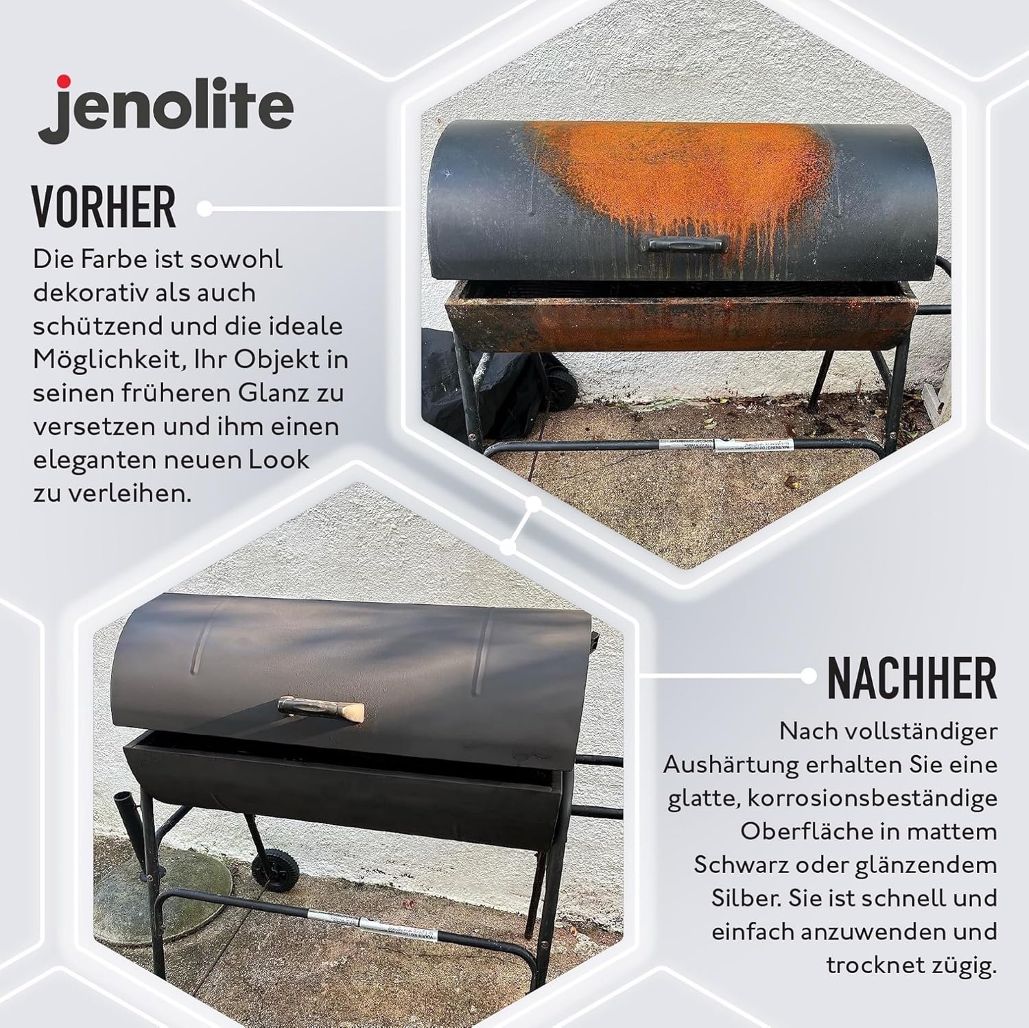 JENOLITE Directorust Grill & Ofen Sprühfarbe - Schwarz Matt I 400ml | Hitzebeständiger Lack I Hochtemperatur Lack bis 650°C I Grill Spray, Ofenlack, Kaminlack, Grillkamin Farbe, Auspufflack & mehr – Bild 5