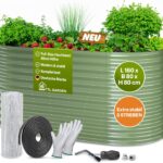 TTL GARDEN 160x80x80cm Nature M Metall Hochbeet Salbei-Grün - Stahl rostfrei verzinkt & lackiert Wellblech oval 80cm hoch sehr stabil Garten Beet für Gemüse Kräuter Blumen Gartenbeet Gemüsebeet