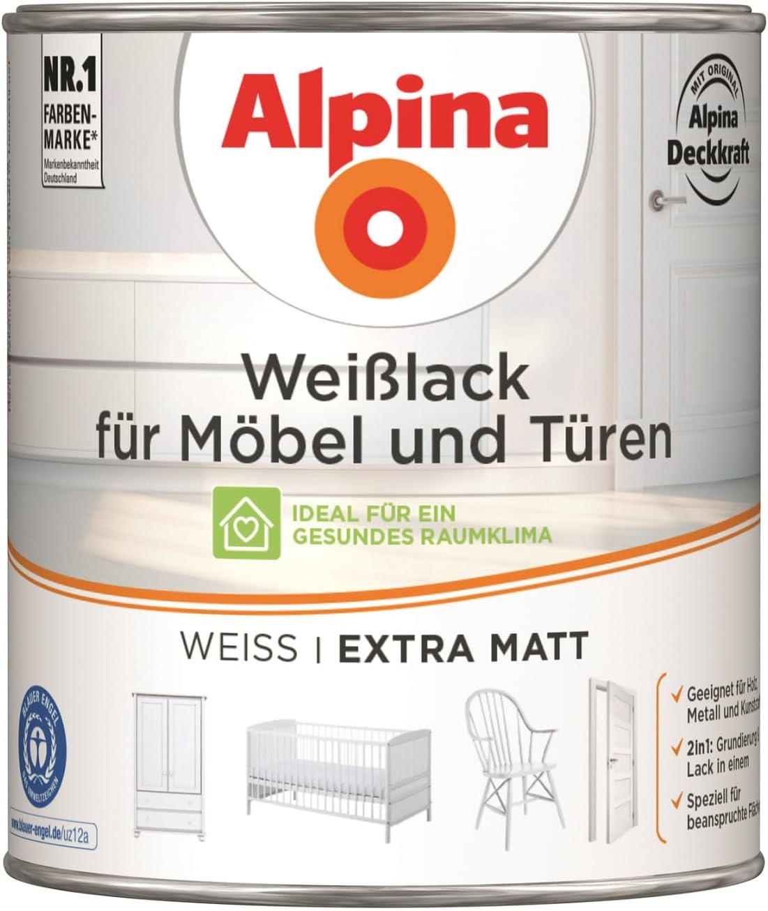 Alpina Weißlack für Möbel und Türen 2 Liter seidenmatt – Bild 5