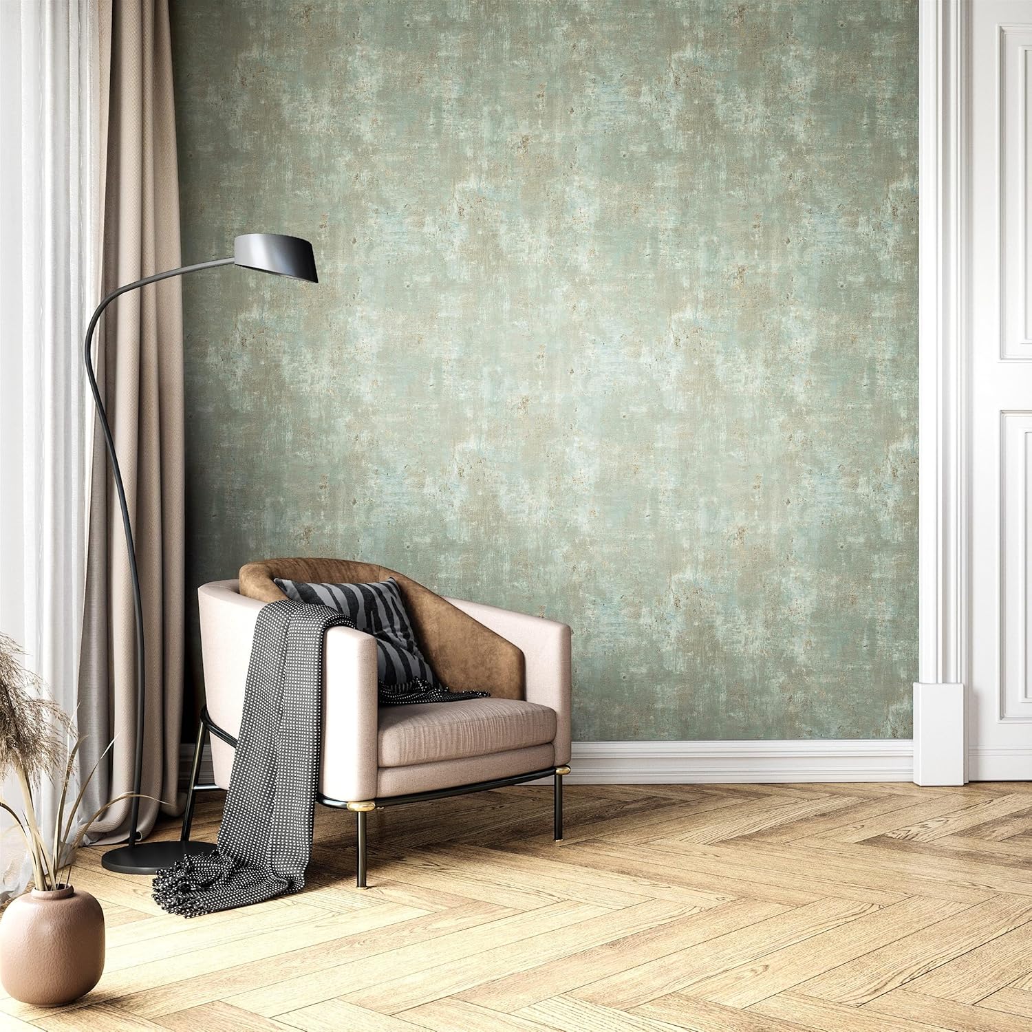 Newroom Tapete Grün Vlies Betonoptik - Industrial Putzstruktur Metallic Glanz für Wohnzimmer Schlafzimmer – Bild 5