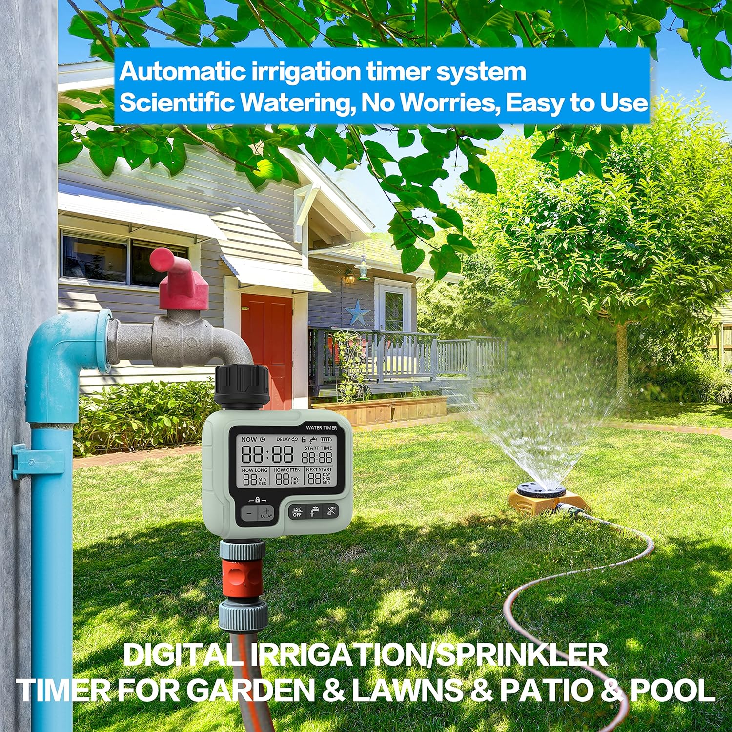 CROSOFMI Bewässerungscomputer 1 Ausgänge Garten Wasser zeitschaltuhr automatische bewässerung/LCD-Bildschirm/Einfache Bedienung/Kindersicherung/Verzögerung bei starkem Regen/Manuelle Bewässerung – Bild 3