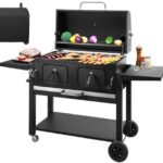 Grillwagen XXL Holzkohlegrill mit Deckel, BBQ Smoker Grill Rädern, Edelstahl-Griff, Grillrost und Thermometer, Standgrill, Kohlegrillwagen 154.5 x 89 x 122 cm