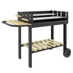 Outsunny Holzkohlegrill, Gartengrill mit Ablage, zwei Grillrost, Griff, Campinggrill aus Metall für BBQ, Schwarz, 113 x 53,5 x 82,5 cm