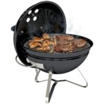 Outsunny Holzkohlegrill BBQ Smoker mit Deckel Griff Tragbarer Kugelgrill mit verstellbaren Lüftungsschlitzen Kohlegrill für Barbeque Camping, Terrasse, Garten 41 x 41 x 44 cm Schwarz