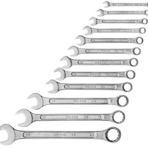 Mannesmann Brüder Gabel-Ringschlüsselsatz 12-tlg., Chrom-Vanadium-Stahl, korrosionsbeständig, Profi-Qualität, entspricht DIN 3113, ideal für Autoschrauben und Werkstatt, 6-22 mm | M 130-12DIN