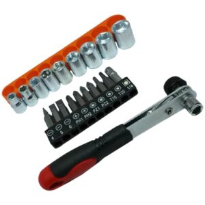 PACKOVE 1/4 Zoll Ratschen Satz mit Steckschlüsselsatz und Schraubendreherbits Vielseitiges Kfz Werkzeug aus Metall und Kunststoff für Autoreparaturen im Haushalt Zufälliger Stil