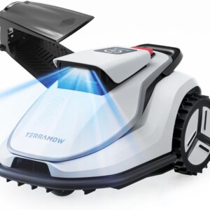 TerraMow V600 Mähroboter ohne Begrenzungskabel mit Garage, Tri-AI Vision-Technologie ohne Kabel-/RTK-Signalprobleme, DropMow automatische Kartierung max. 600 ㎡, KI Vision-Navigation 3.8Ah-Akku