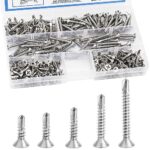FAELNK Selbstschneidende Schrauben Edelstahl 260 Stück Selbstschneidende Kreuzkopf Bohrschrauben Selbstbohrende Schrauben Set 4.2 x 13mm/ 16mm / 19mm / 25mm / 32mm Silber