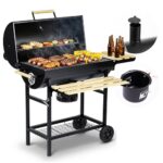 Berdsen Holzkohlegrill Grillwagen mit Deckel und Schornstein - Großer Grillrost 70 x 35 cm - XXL Grill mit Thermometer, Aschekasten und Flaschenöffner - Mobil auf Rädern