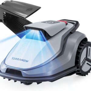 Terramow V1000 Mähroboter ohne Begrenzungskabel mit Garage, Tri-AI-Vision-Technologie ohne Draht-/RTK-Signalprobleme, automatische Kartierung, DropMow maximal 1200㎡ , KI Vision-Navigation 4.5Ah-Akku