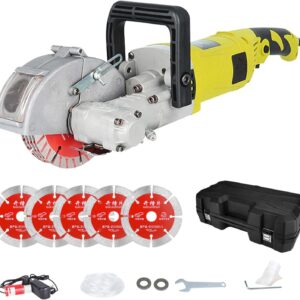 Mauernutfräse,4000W Elektrische Mauernutfräse Schlitzfräse, 7500rpm-einstellbare Tiefe/Breite-5×125mm Blätter, Wasserpumpe mit 3m Schlauch-Staubfrei mit Absauganschluss, für Beton, Marmor, Ziegel.