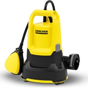 Kärcher SP 9.000 Flat flachsaugende Tauchpumpe, Fördermenge: 9.000 l/h, Eintauchtiefe: max. 7 m, für Schmutzwasser mit Partikeln bis zu einer Größe von 5 mm, Restwasserhöhe: 1 mm, Druck: 0,6 bar