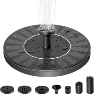 Solar Springbrunnen Solar Teichpumpe mit 1W Solar Panel Solarbrunnen Solar Schwimmender Fontäne Pumpe mit 6 Fontänenstile für Garten Vogel-Bad Teich Fisch-Behälter (1W)
