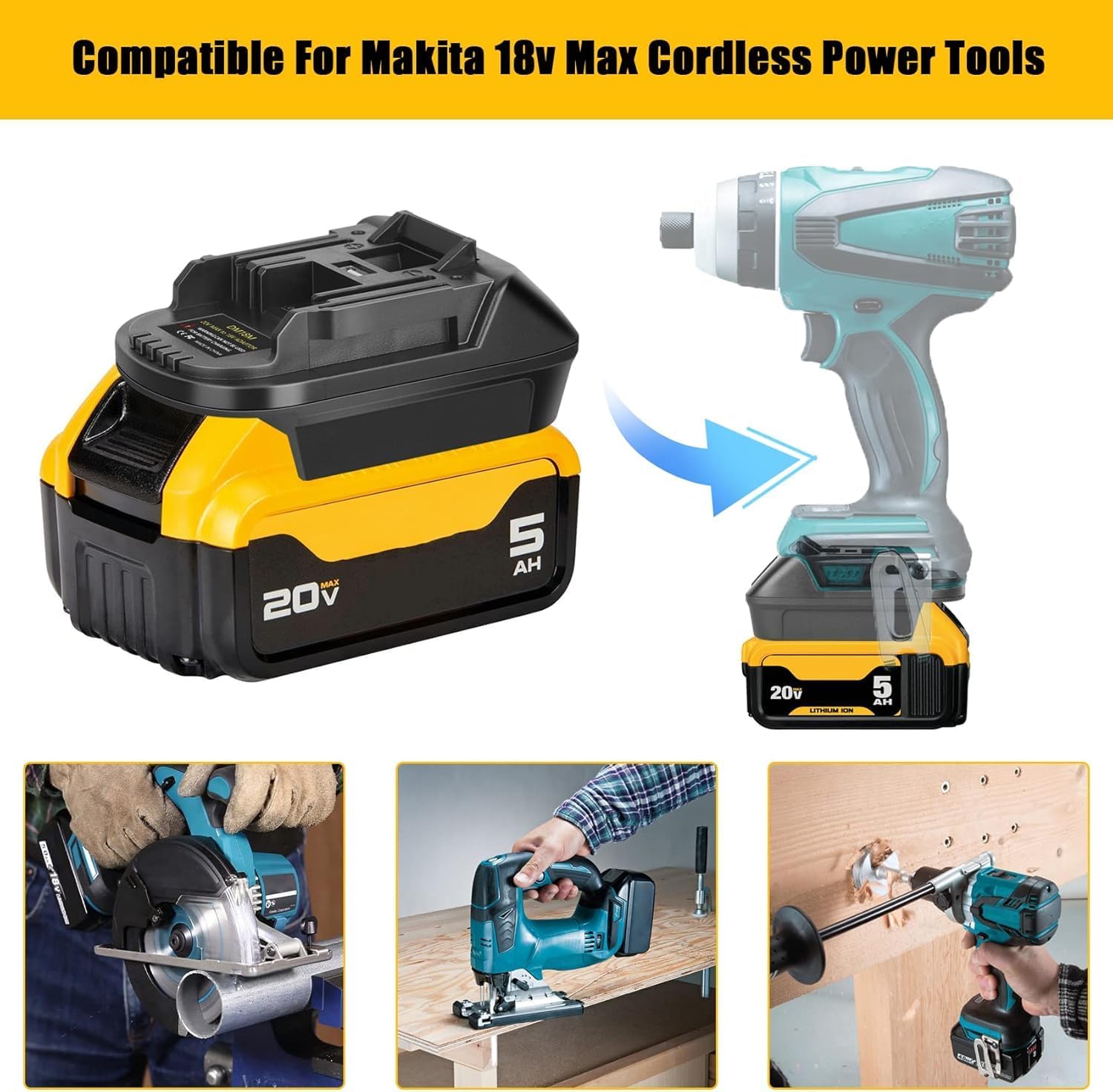 DM18M Akku-Adapter für Milwaukee M18 auf Makita, Adapter für Dewalt 18V 20V Akku auf Makita 18V-Elektrowerkzeugen (Keine Batterie) – Bild 4
