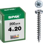 SPAX Universalschraube, 4,0 x 20 mm, 200 Stück, T-STAR plus, Halbrundkopf, Vollgewinde, 4CUT, WIROX A9J, 0201010400203
