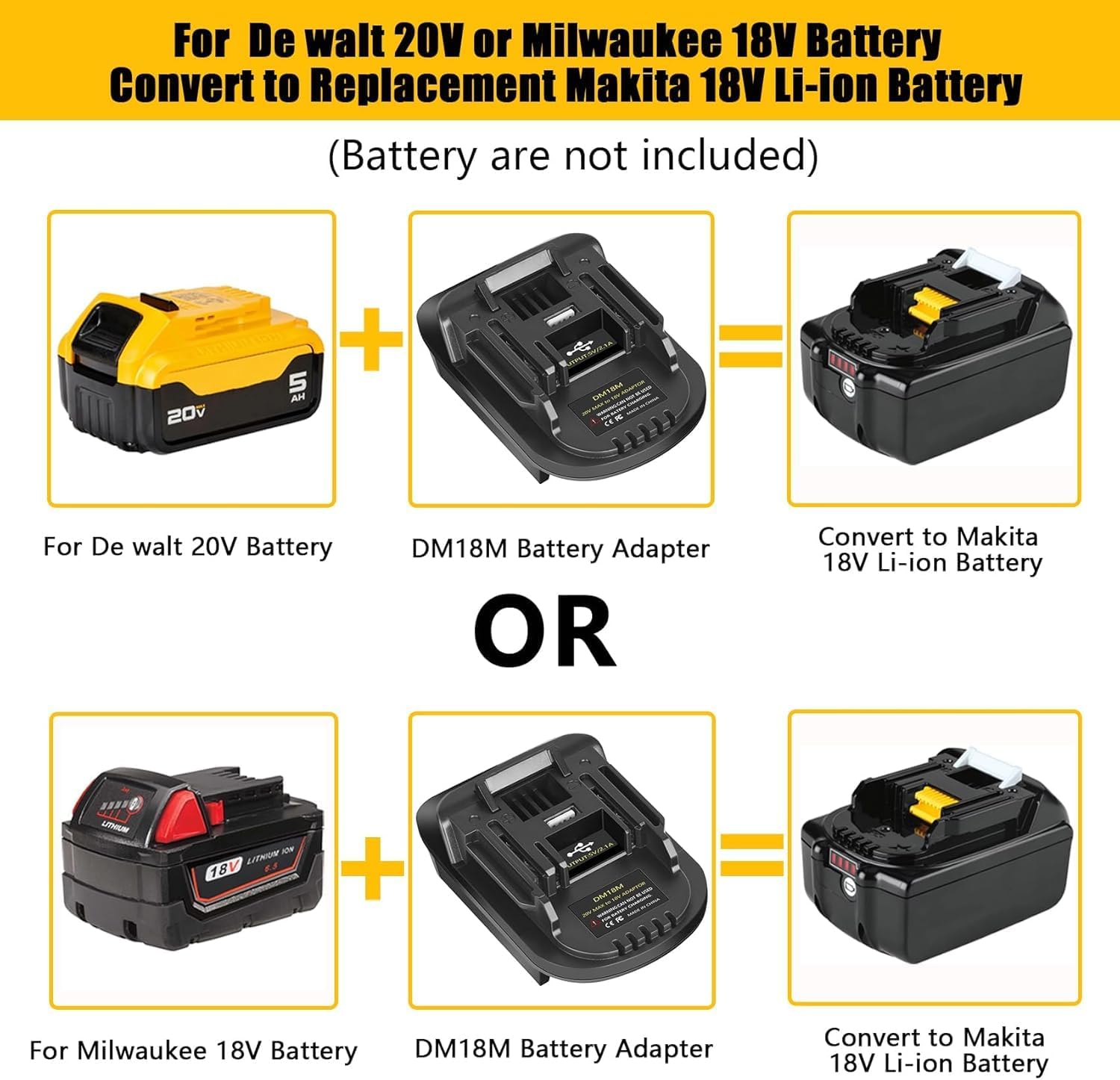 DM18M Akku-Adapter für Milwaukee M18 auf Makita, Adapter für Dewalt 18V 20V Akku auf Makita 18V-Elektrowerkzeugen (Keine Batterie) – Bild 2