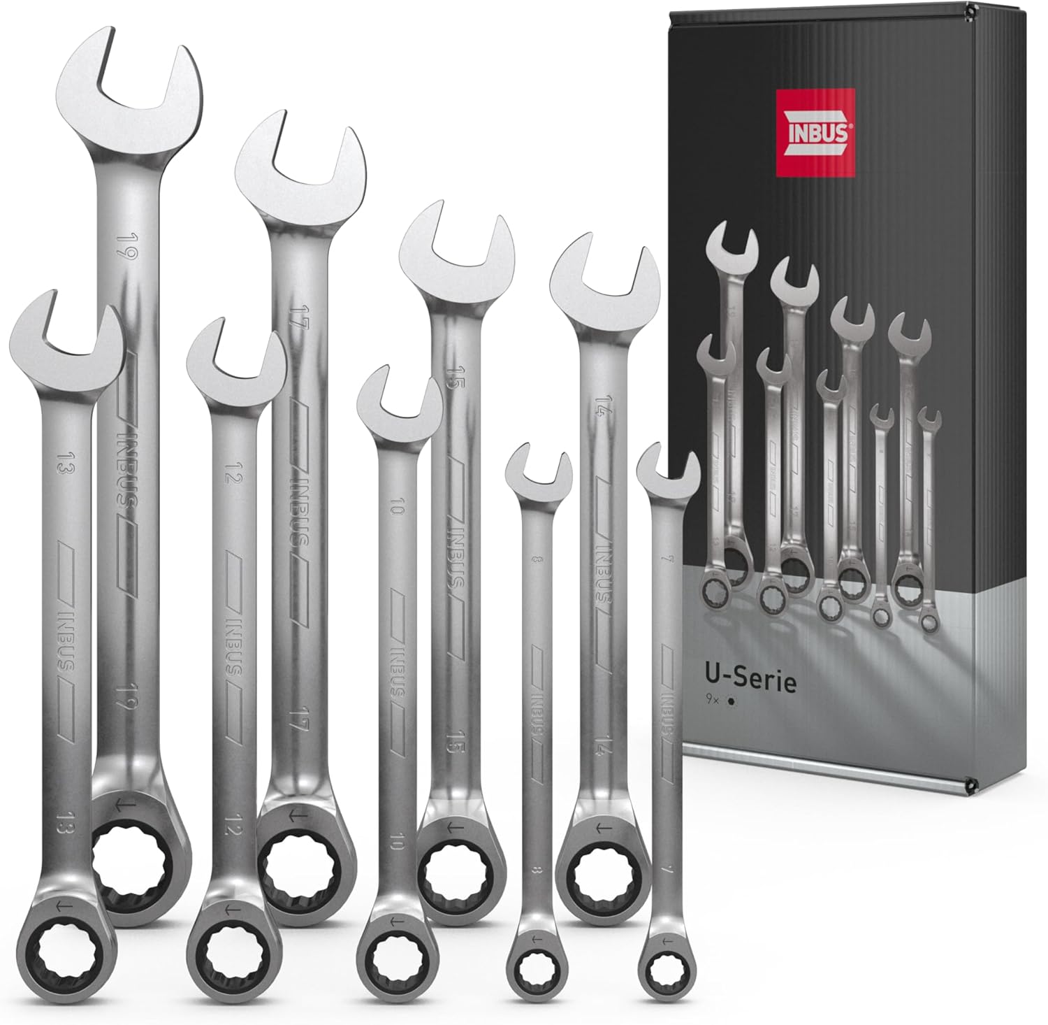 INBUS® 74377 Maul-Ringratschenschlüssel Set 9tlg, 7–19mm