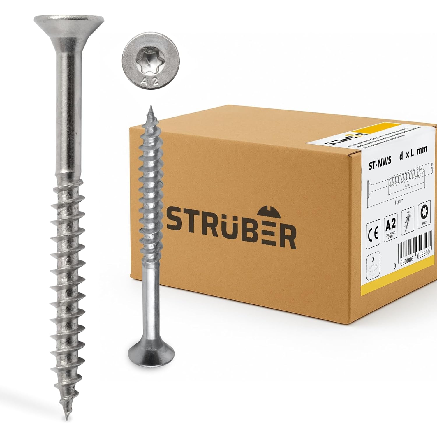 STRÜBER Universalschraube aus Edelstahl rostfrei A2 mit Senkkopf & Torx-Antrieb (4,0 x 40 mm / 200 Stk.) - Holzschraube - Spanplattenschrauben - Teilgewinde - TX-Bit inkl. - ETA