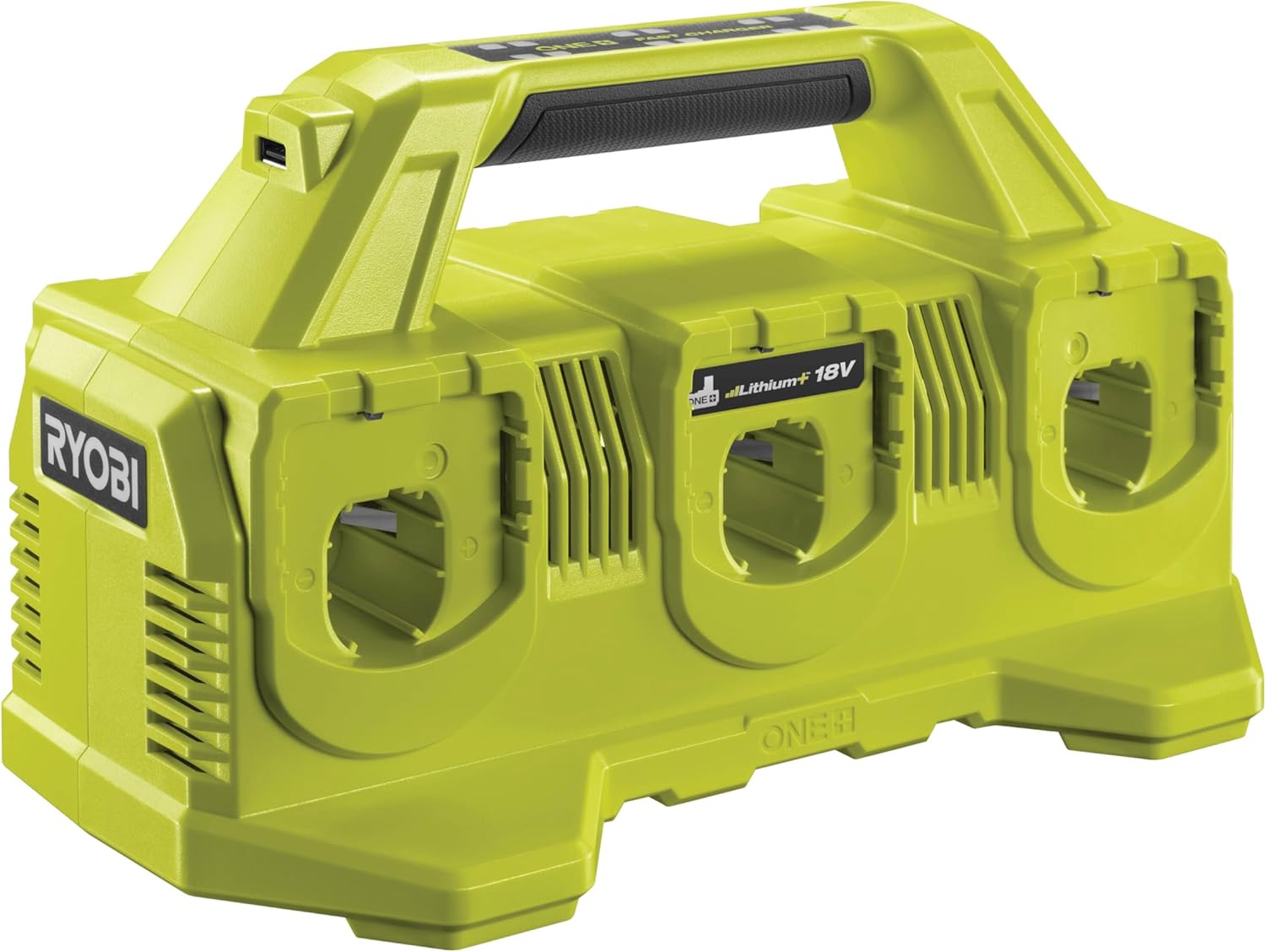 RYOBI 18 V ONE+ 6-Fach-Akku-Ladestation RC18640, 4,0 A Ladestrom, USB-Anschluss, Wandmontierbar, ohne Akku