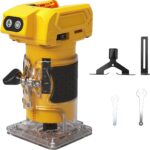 Akku Oberfräse Kompatibel mit Dewalt Akku 18V 800W Bürstenloser Kantenfräser mit 5 Geschwindigkeiten, 6,35mm Spannzange, 30000 U/min, Akku-Holzfräser für Holzbearbeitung