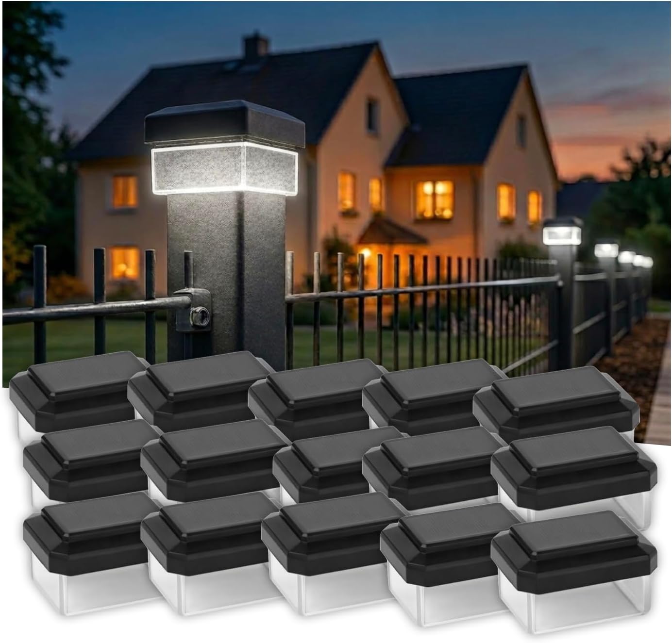 6040. Solar Zaunleuchte LED 15er Pack – Zaunbeleuchtung Solar für Doppelstabmattenzaun – Stabmattenzaun Beleuchtung Außen Neutralweiß 4000K IP65 Wetterfest