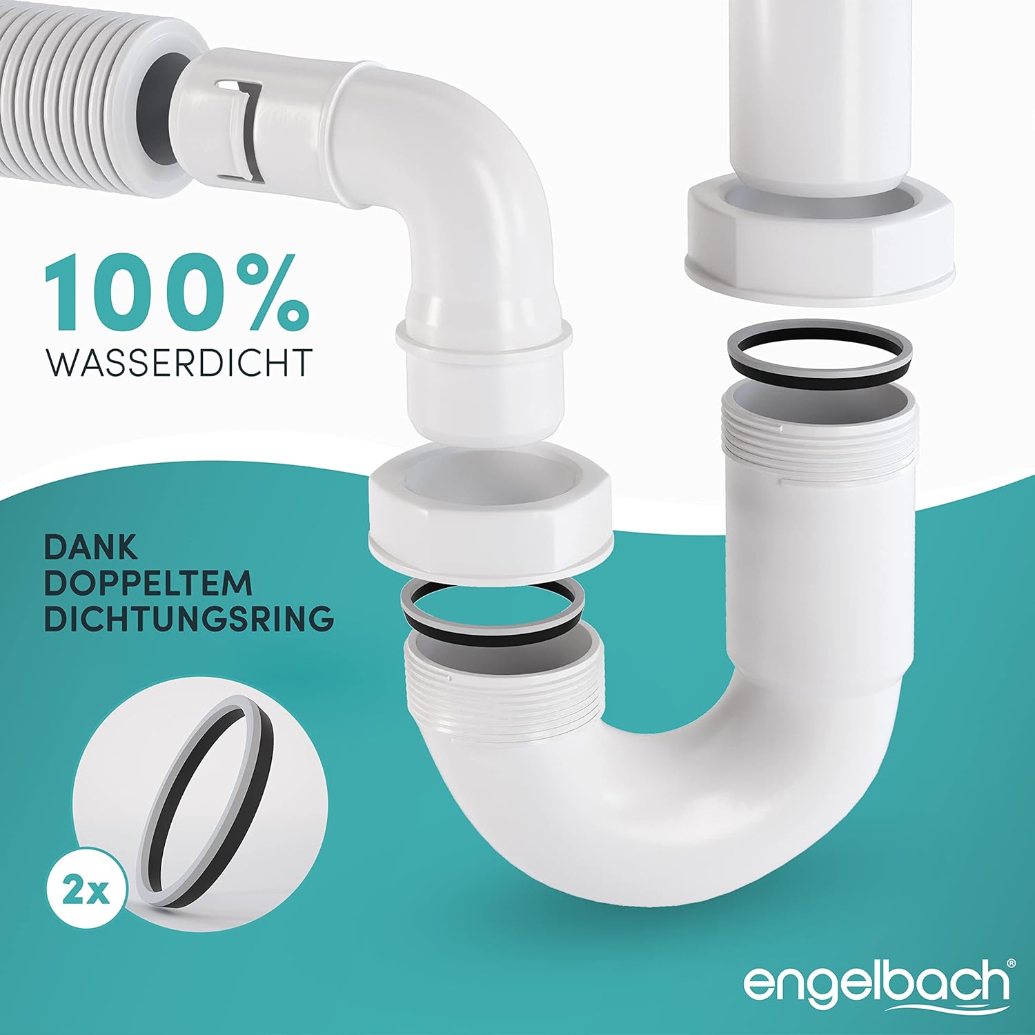 Engelbach® Siphon für Küchenspüle mit Flexiblem Ablaufschlauch - Flexibler Siphon mit Geräteanschluss - Röhrensiphon inkl. Montage-Video - Made in Germany 3 Engelbach® Siphon für Küchenspüle mit Flexiblem Ablaufschlauch - Flexibler Siphon mit Geräteanschluss - Röhrensiphon inkl. Montage-Video - Made in Germany – Bild 3