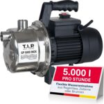 T.I.P. Gartenpumpe Edelstahl (5.000l/h Fördermenge, 45m Förderhöhe, 4,5bar Druck, 1.200W, selbstansaugend, Jet-Hydrauliksystem, thermischer Überlastschutz, ergonomischer Handgriff) GP 5000 INOX, 31372