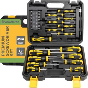 BLOSTM Premium Schraubendreher Set 42pcs - Schraubenzieher mit Magnetischen Spitzen, Komfortablem Griff, Kreuzschlitz-Schraubendreherköpfen, Flachen Köpfen, Aufbewahrungskoffer - Screwdriver