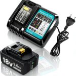 5.0Ah 18v Akku mit Ladegerät Ersatzakku für makita BL1830B BL1840 BL1850 BL1850B BL1860 BL1860B BL1815 LXT-400,18V 5000mAh Ersatzakku mit Netzteil DC18RC 4A
