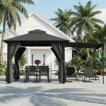 JUMMICO Garten pavillon 3 x 3 m, erweiterbar auf 3 x 4,8 m, mit Verstellbarer Markise, ideal für Garten und Terrasse, zum Entspannen, Grillen und Feiern, mit vierseitigem Stoffbesatz，Grau