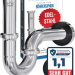 FEINER® Premium Universal Siphon für Waschbecken EDELSTAHL vormontiert – nur noch zusammenschrauben, Waschbecken Ablaufgarnitur 1 1/4“ Chrom, verstellbar 2–12 cm, Gratis-Dichtungen + Montage-Video