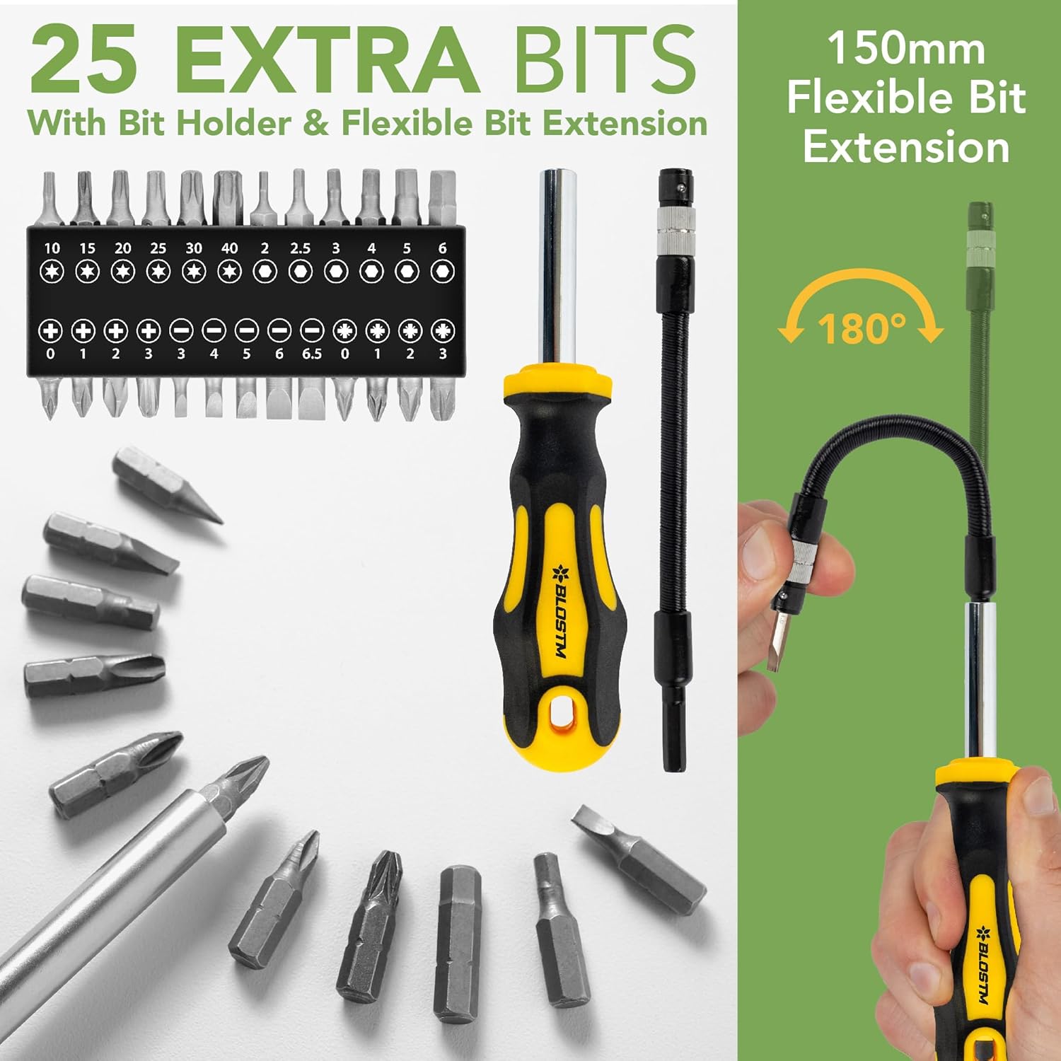 BLOSTM Premium Schraubendreher Set 42pcs - Schraubenzieher mit Magnetischen Spitzen, Komfortablem Griff, Kreuzschlitz-Schraubendreherköpfen, Flachen Köpfen, Aufbewahrungskoffer - Screwdriver – Bild 5