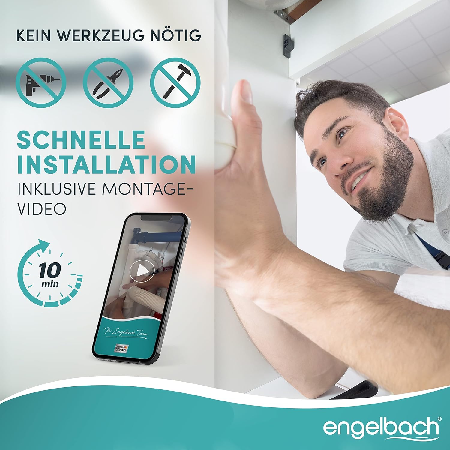 Engelbach® Siphon für Küchenspüle mit Flexiblem Ablaufschlauch - Flexibler Siphon mit Geräteanschluss - Röhrensiphon inkl. Montage-Video - Made in Germany 4 Engelbach® Siphon für Küchenspüle mit Flexiblem Ablaufschlauch - Flexibler Siphon mit Geräteanschluss - Röhrensiphon inkl. Montage-Video - Made in Germany – Bild 4