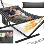 KESSER® Hängematte Hill mit Gestell Kissen Doppelhängematte für 2 Personen-Stabiler Rahmen 200kg Belastbarkeit Indoor & Outdoor XXL Hängesessel Doppel Mehrpersonen Garten Balkon Terrasse, Anthrazit