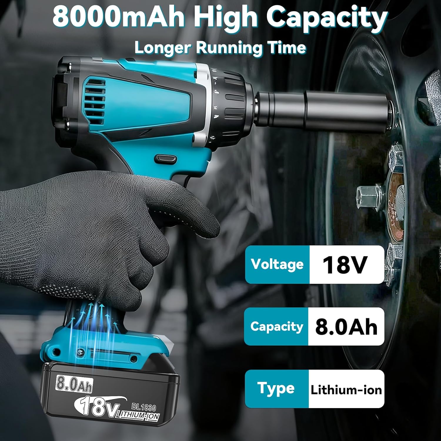 2 Stück 18V 8.0Ah/8000mAh Li-ion Akku Ersatzakku für makita 18V Akku BL1850 BL1850B BL1830 BL1860B BL1845 BL1835 BL1815 194205-3 LXT-400 BL1860 with LED Werkzeugakku – Bild 3
