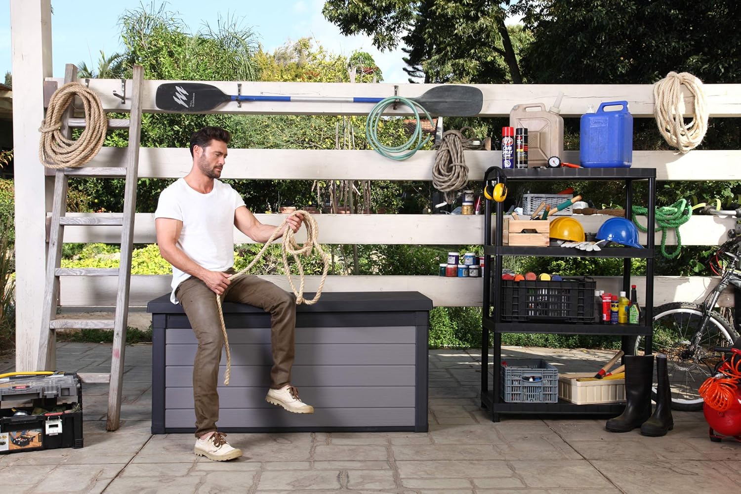 Ondis24 Keter Kissenbox Gartenbox XXL wasserdicht (570 Liter), Outdoor Auflagenbox, Premier Box, Sitztruhe, Kissentruhe Garten, Sitzbank – Bild 5