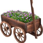 COSTWAY Blumenwagen Holz, Blumenständer mit 4 Rädern & Griffen, Pflanzwagen, Bollerwagen, Gartendeko für Garten & Balkon, 120 x 43 x 53,5cm