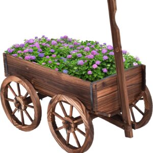 COSTWAY Blumenwagen Holz, Blumenständer mit 4 Rädern & Griffen, Pflanzwagen, Bollerwagen, Gartendeko für Garten & Balkon, 120 x 43 x 53,5cm