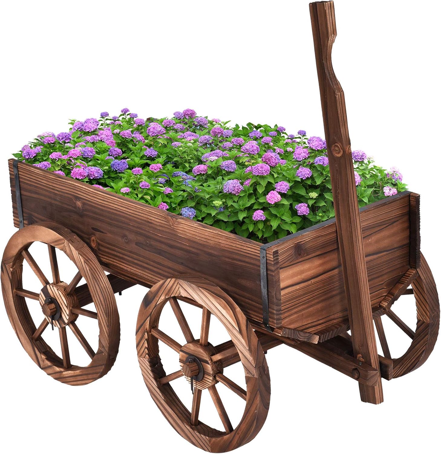 COSTWAY Blumenwagen Holz, Blumenständer mit 4 Rädern & Griffen, Pflanzwagen, Bollerwagen, Gartendeko für Garten & Balkon, 120 x 43 x 53,5cm