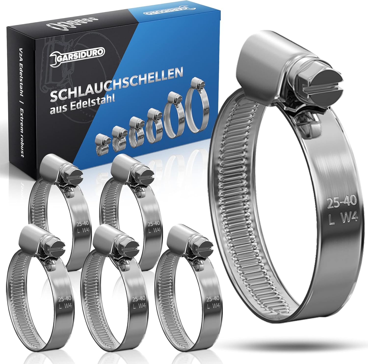 Schlauchschellen Edelstahl | 25-40mm [10 Stück] | Profi W4 Schlauchklemme | Schlauchschelle geeignet für die Sandfilteranlage oder als Gartenschlauch Schellen & Pool Schlauchschellen