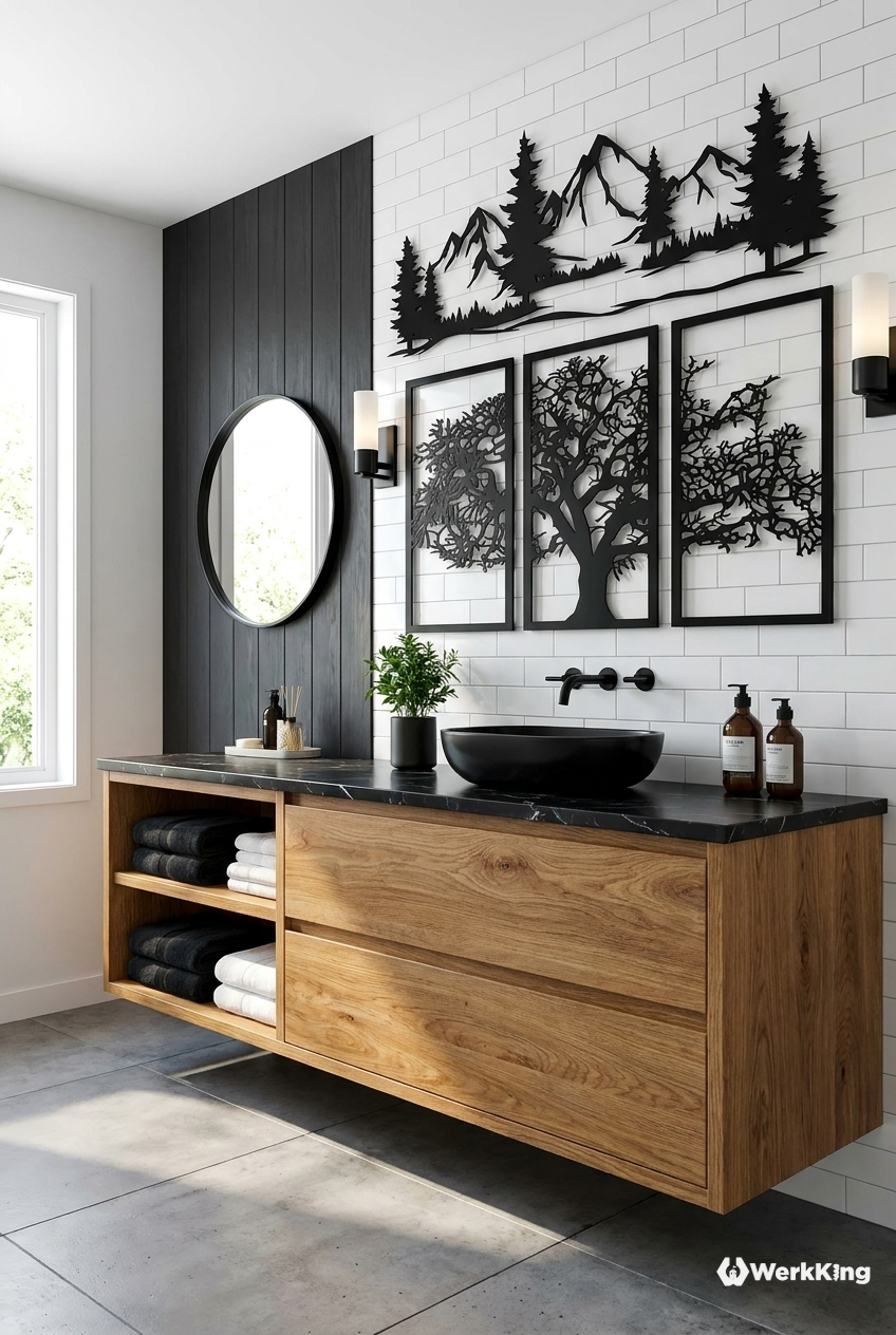 Holz kombiniert mit Schwarz-Weiß-Design