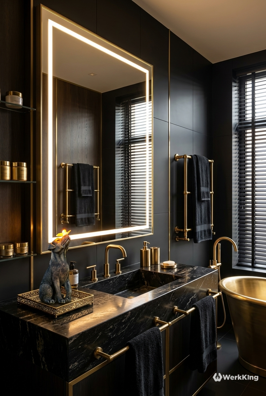 Goldene Akzente im Badezimmer schwarz gold