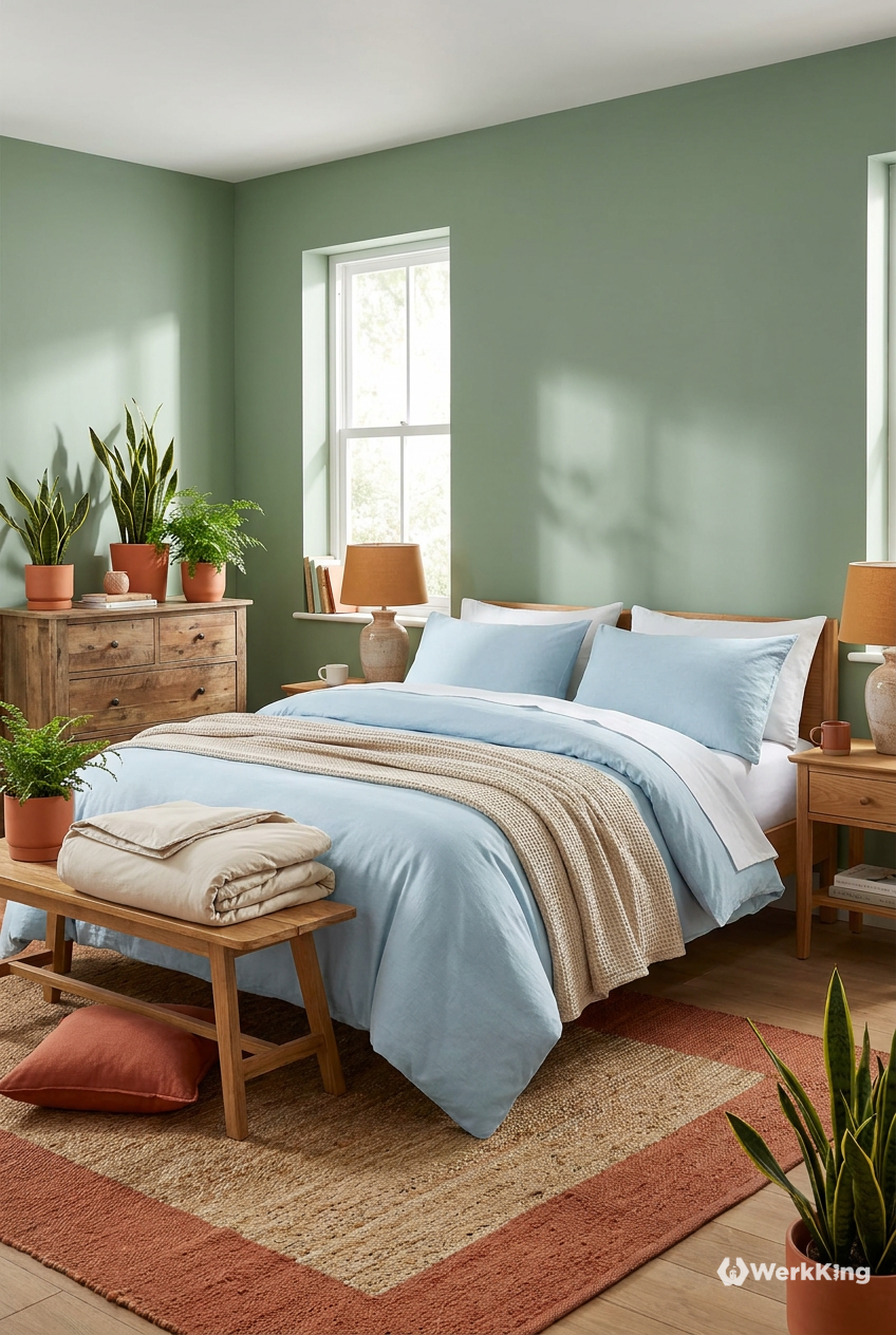 Salbeigrün trifft auf Schlafzimmer Farben in Terrakotta