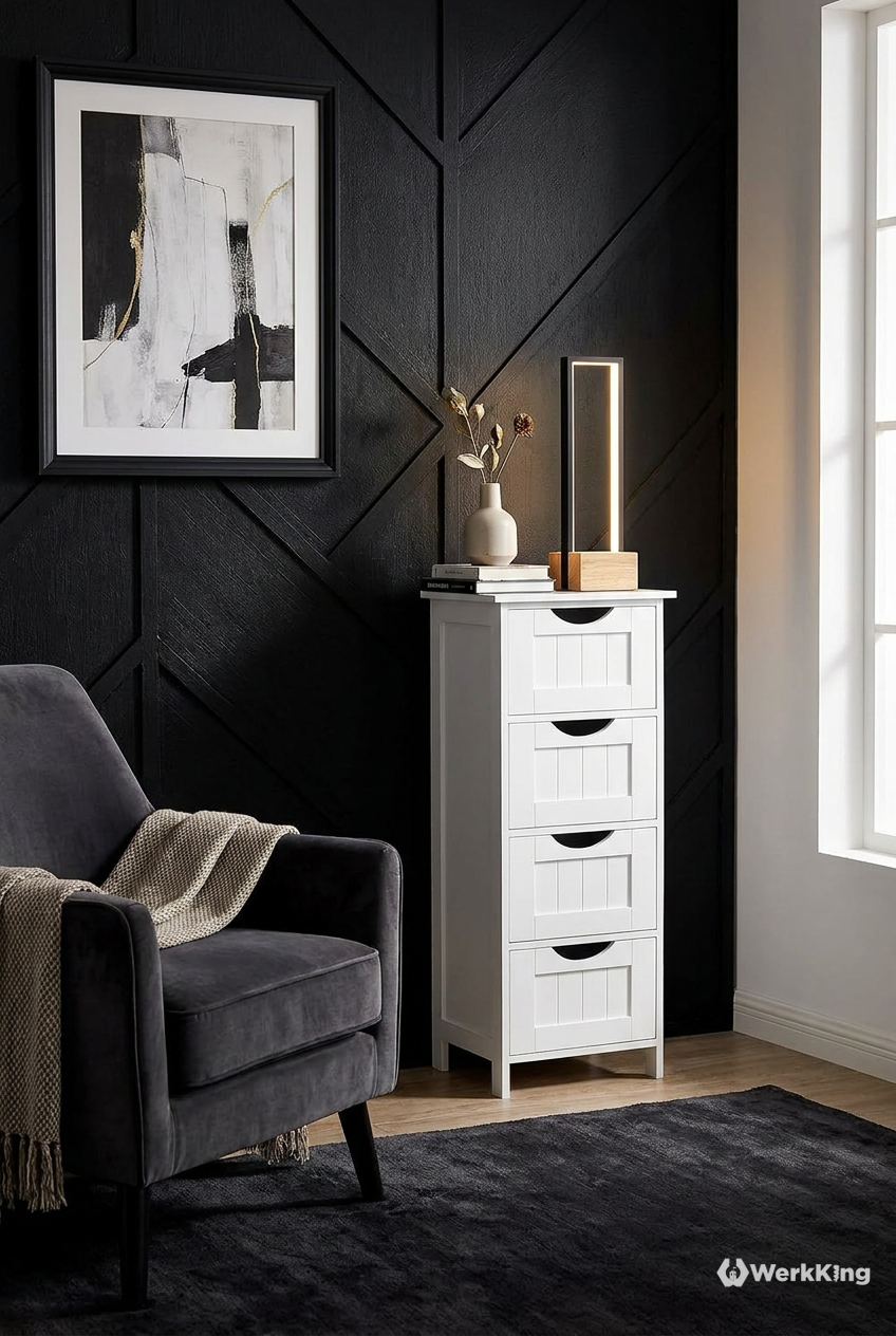 Tiefschwarze Statements in der Wandgestaltung Wohnzimmer